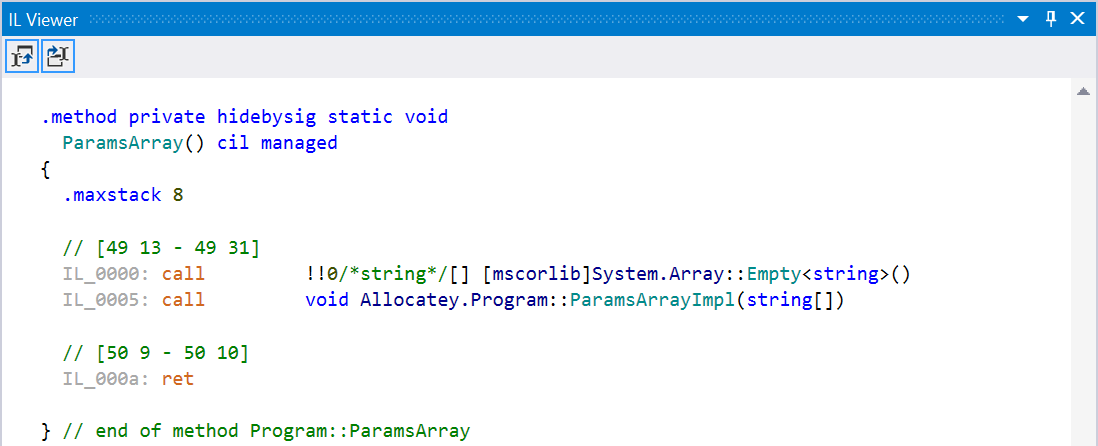 Allocations when calling a params array method without params