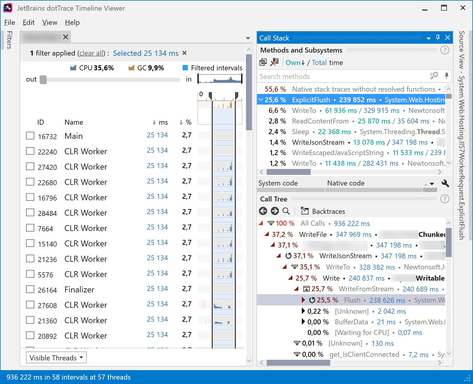 dotTrace Timeline call stack