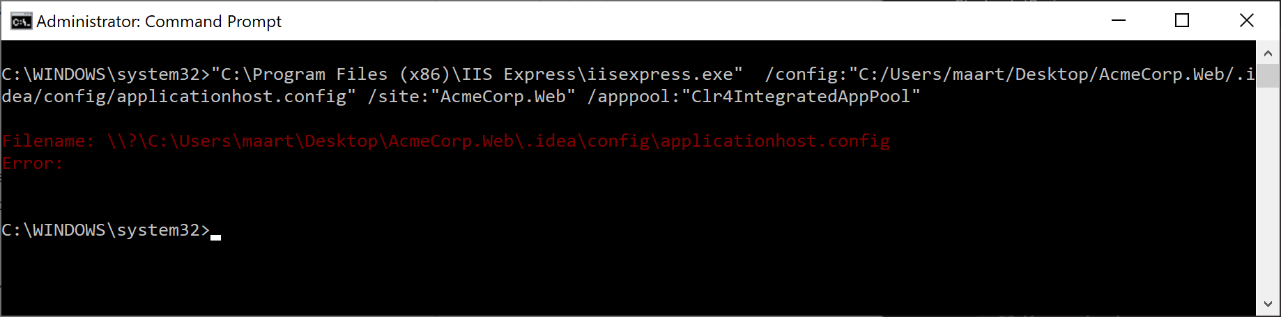 IIS Express errors out on ASP.NET Core with no details