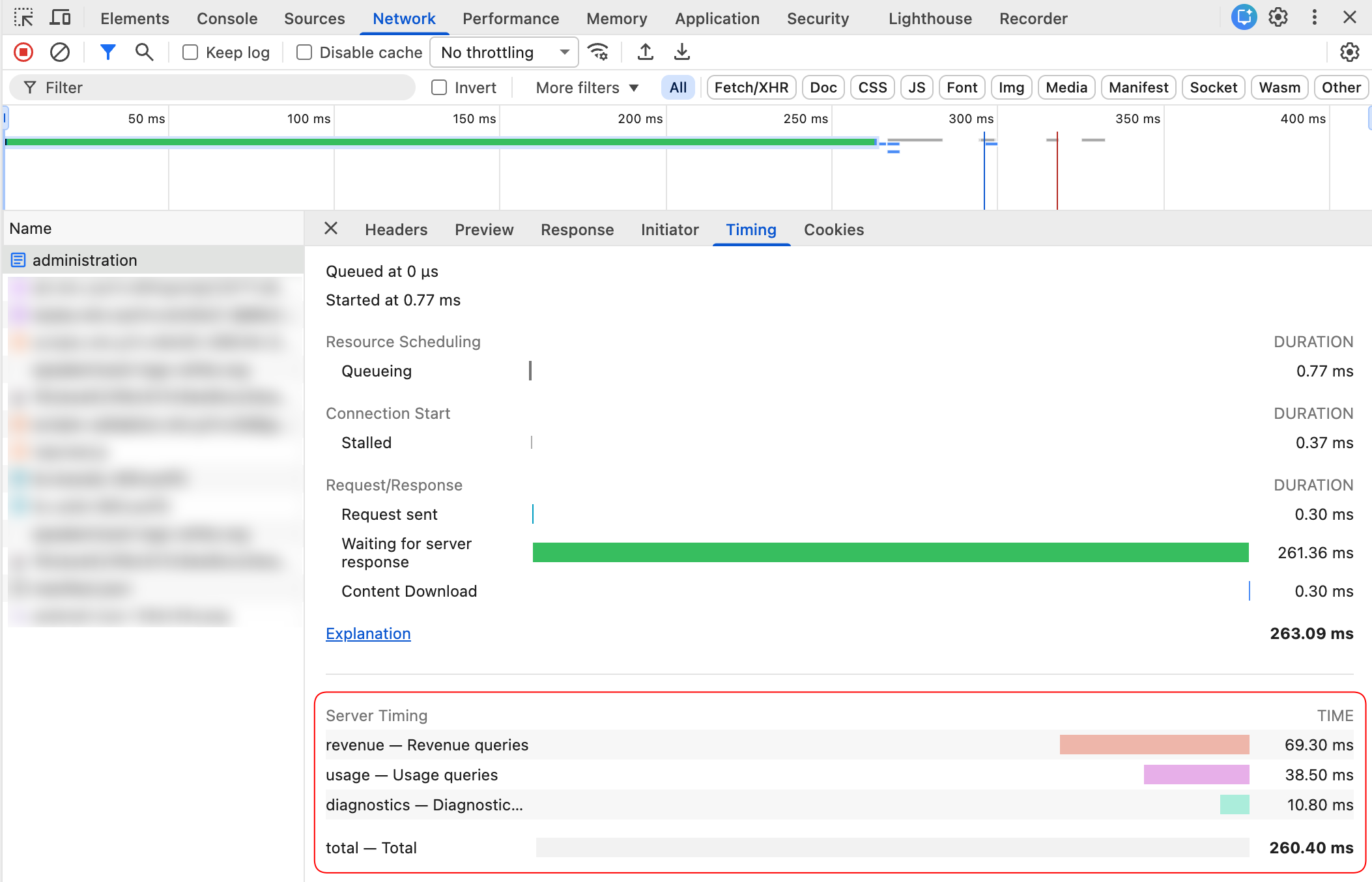 Server Timings in Chrome DevTools