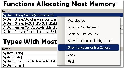 Functions allocating most memory