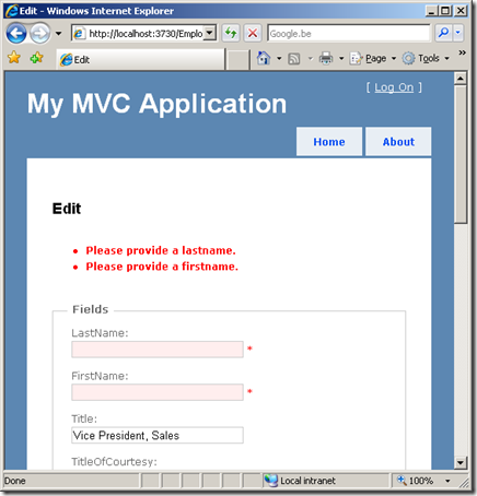 ASP.NET MVC form validation