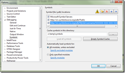MyGet symbol server in Visual Studio