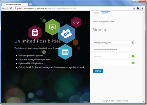 Sign up for Windows Azure Services for Windows Server 