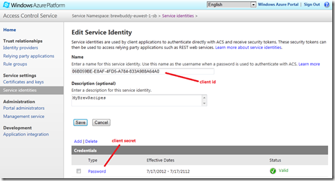 ACS OAuth2 Service Identity