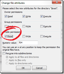 Change container permission through FTP