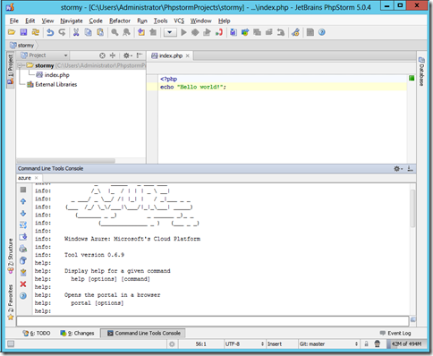 Running Windows Azure bash tools in PhpStrom WebStorm