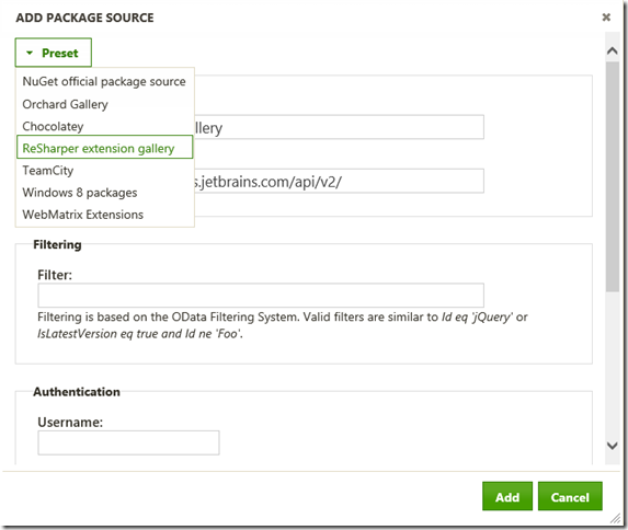 Add package source on MyGet - R# plugins