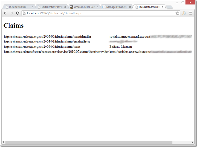 Windows Identity Foundation claims from Amazon,LinkedIn and so on