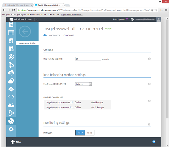 MyGet Windows Azure Traffic Manager