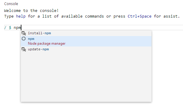 Console in Visual Studio Online