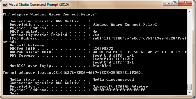 Windows Azure Connect ipv6