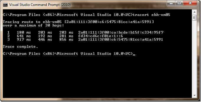 Windows Azure Connect trace route