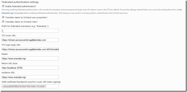 Authentication.Federated configuration